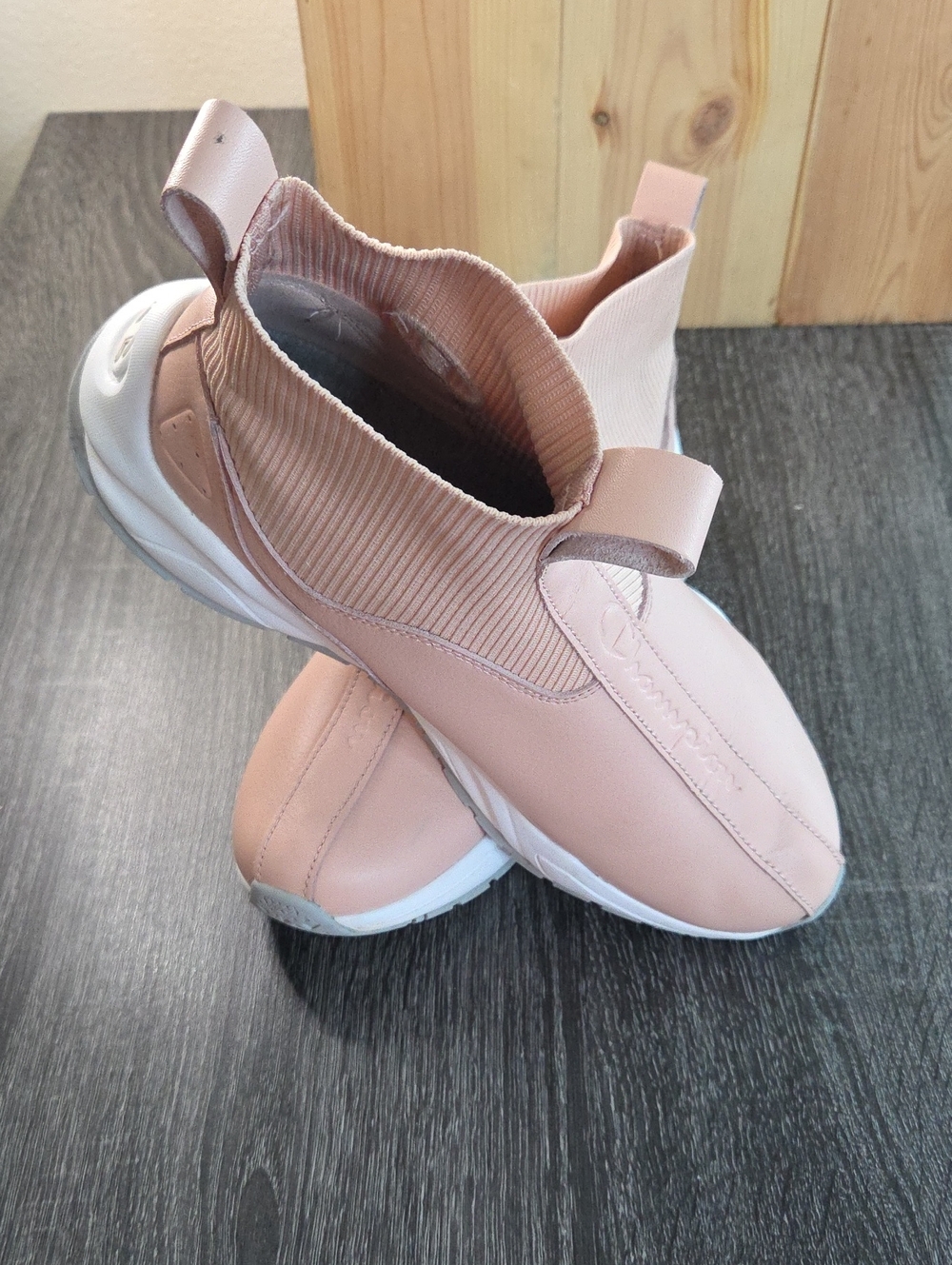 Champion Rally LTW  Women's Light Nude Pink Slip-On Sock Sneaker White Sole 9W
